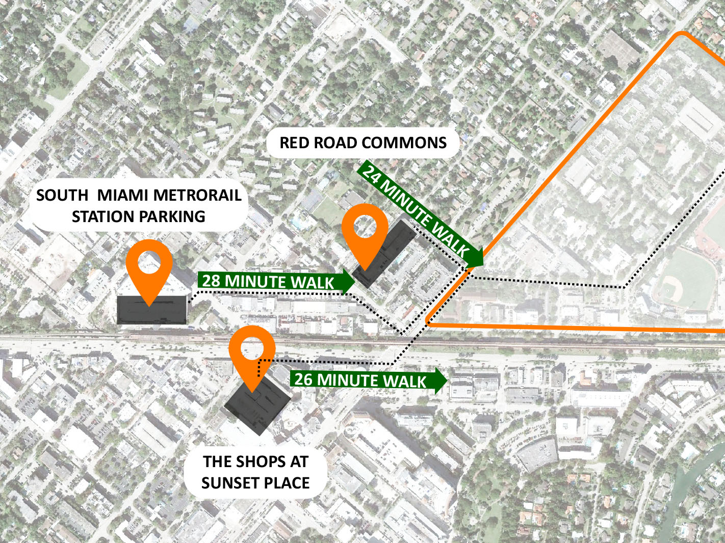 u miami parking map crop A detail of a map showing walking times from parking lots